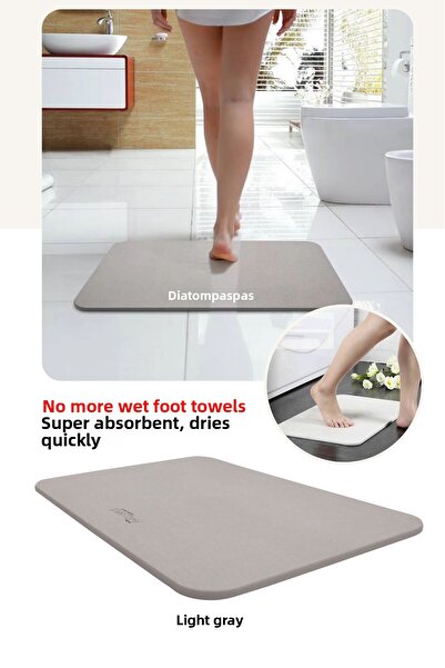 DİATOMPASPAS Light Gray Super Absorbent Mop - Diatomite Mat Bathroom and Ablution Mat