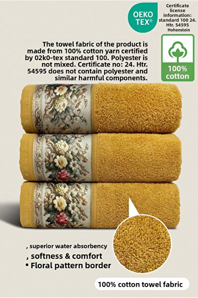 Ellaline 100% Cotton Certified Fiore Set of 3 Floral Print Towel 50X90Cm