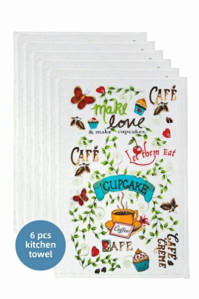 sevilya 6 Pack Printed White Kitchen Towel Model