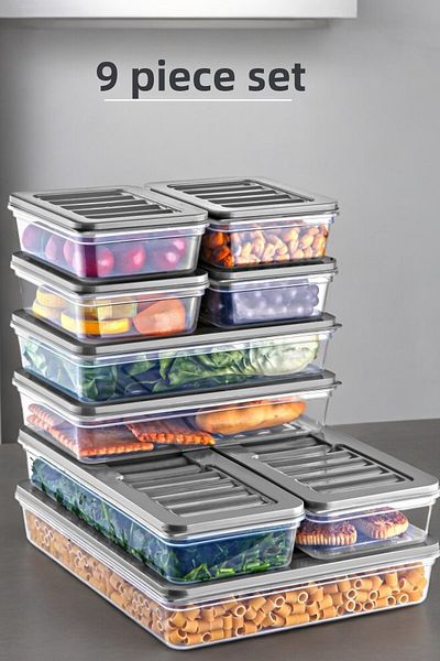 NY HOME Set of 9 Freshbox - Gray Storage Container Suitable for Microwave and Diffraction