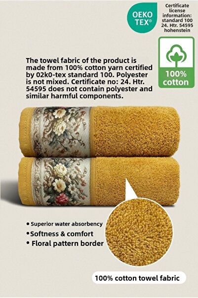 Ellaline Fiore Set of 2 Floral Patterned Towels 100% Cotton Certified Kitchen and Bed Towels 50X90Cm