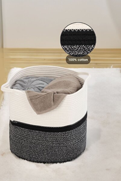 Meleni Home Wicker Woven Laundry Basket - Bathroom Organizer Cotton Rope Storage Basket 38 Cm