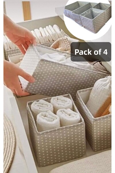 Bayev Coco Polka Dot Set of 4 - Drawer and Sock Organizer, Shawl Organizer, Fabric Box