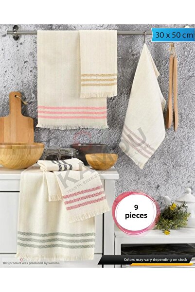 CACON 9 قطع مناشف تجفيف منقوشة متعرجة مقاس 30 × 50 سم ومنشفة مطبخ