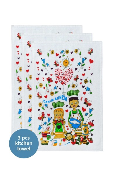 sevilya Pachet de 3 modele de prosoape de bucătărie albe imprimate