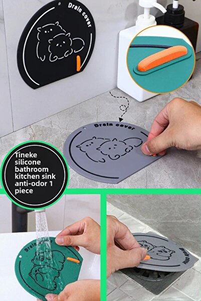 TİNEKE Bathroom and Kitchen Sink Anti-Odor Drain Protector Silicone Leak-Proof Pad 1 PIECE GRAY