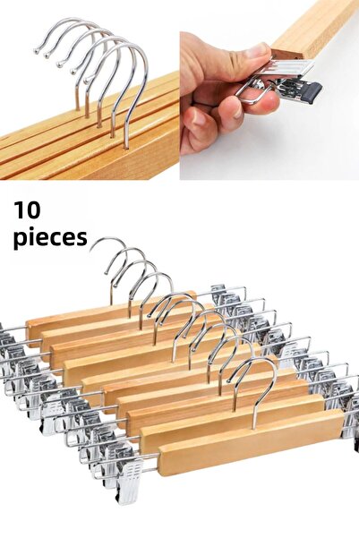 Comprox 10 Pieces Wooden Hanger Latch Skirt-Pants Hanger Clothes Hanger-Baby Hanger - Adjustable Hanger