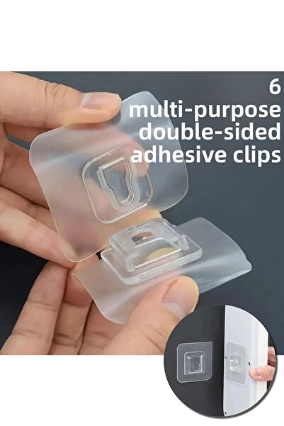 taci 6 قطع لاصقة مزدوجة الجوانب، مشبك تثبيت، خطاف حائط شفاف