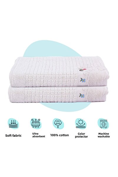 Homedius Bath Floral Cotton Foot Towel 50X70Cm White 2 Pcs