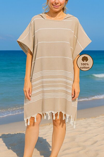 Formeya Pamut Felnőtt Peshtemal Poncho Fürdőköpeny Strandtörölköző Barna