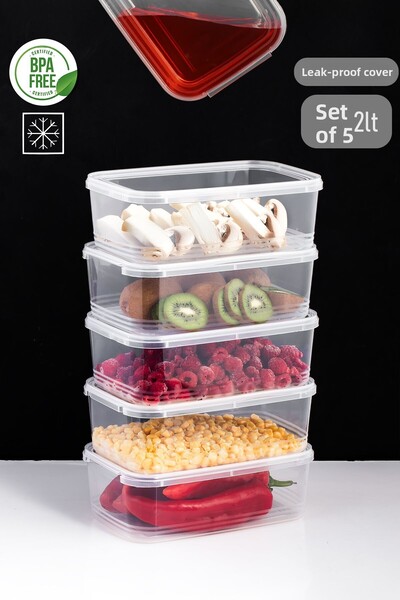 Porsima 4302 Model 5-Piece Freezer Storage Set - Self-Cover, Deep Freezer 2Lt Clear