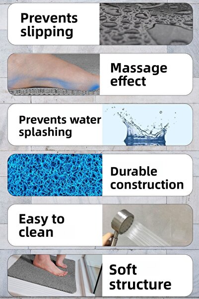 Paspas Yap 40X60 CM Non-Slip and Water Absorbent Fish Bath Mat - Curly Shower Mat