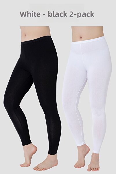 Arma Yıldız Women's Cotton Lycra Long Tights White - Black 2 Pack