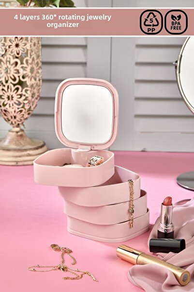 Poomy 360 °   منظم مجوهرات مربع مكون من 4 طبقات