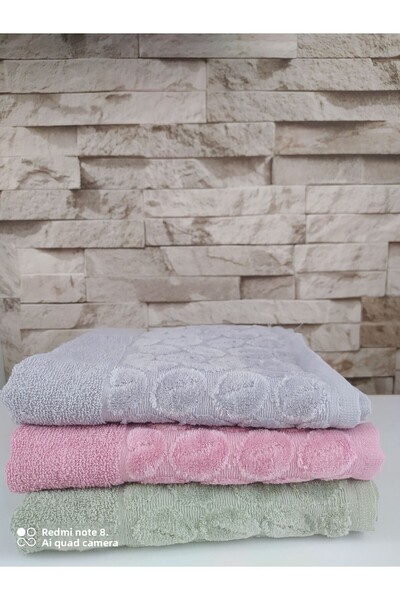 ce home collectıon طقم مناشف مخمل جاكار قطن 100% مكون من 3 مناشف يد/وجه أخضر-...