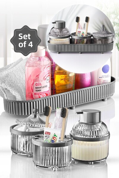 Vienev طقم حمام سالتا رمادي مكون من 4 قطع منظم منظم للحمام