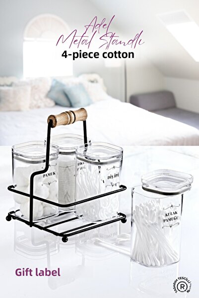 grimorlife Bumbac acrilic pentru urechi, 4 bucăți, cu suport metalic - Organizator pentru bumbac și machiaj, bumbac și ață - cu etichetă cadou