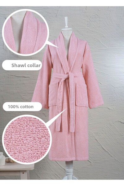 Ellaline 2-Piece Bathrobe Set 100% Cotton Certified Powder Pink - Blue Women's Men's Shawl Collar Family Bathrobe Set