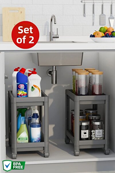 Open Home Concept Unitate de rafturi gri - 2 roți cu rulare sub blat