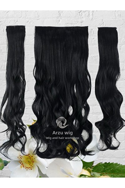 Generic Brand Wavy Fiber Synthetic Half Moon Two Side Snap Hair Black