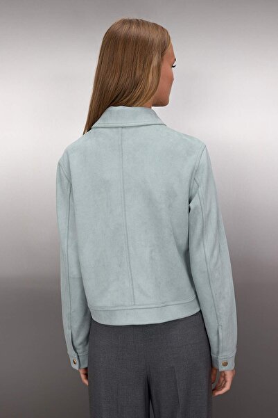 Trendyol Collection Modré přiléhavé semišové kabáty Slim Jacket TWOAW26MO00016