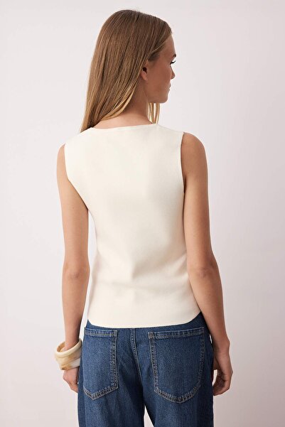 Trendyol Collection Ecru Mercerized Look Premium Garn/Spezialgarn Strickwaren Dünne Bluse TWOAW26BZ00002