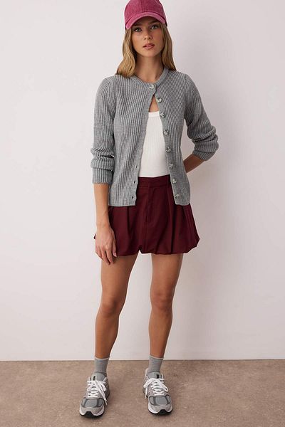 Trendyol Collection Gray More Sustainable Fitted/Slim Fit Basic Ribbed Knitwear Cardigan Twoaw26Hi00175