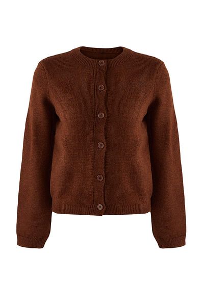 Trendyol Collection Καφέ μαλακή υφή με επιπλέον σάλι ριγέ πλεκτό ζακέτα TWOAW26HI00135
