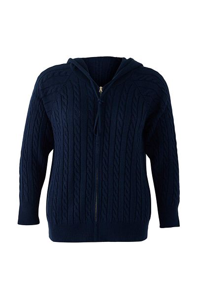Trendyol Curve Cardigan tricot cu glugă și fermoar albastru bleumarin TBBAW23AV00051