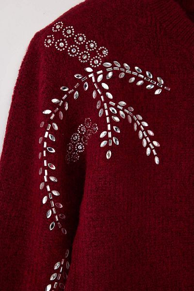 Trendyol Collection Burgundy Soft Texture Stone Embroidered Knitwear Cardigan Twoaw26Hi00063