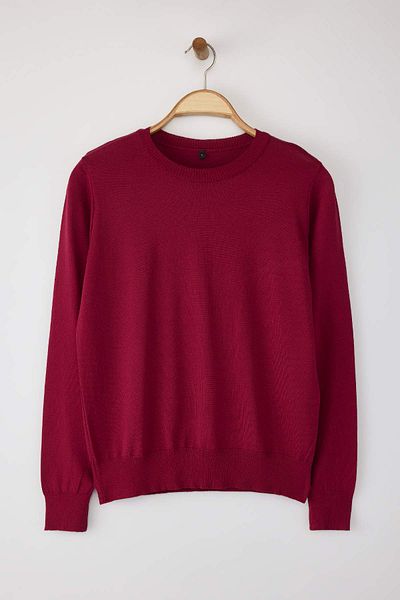 Trendyol Collection Pulover subțire de tricotaj de bază cu aspect mercerizat burgundy TWOAW26KZ00081