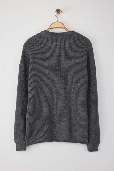 Trendyol Collection Pulover antracit cu croială lată, moale, cu textura, tricotaj TWOAW25KZ00342