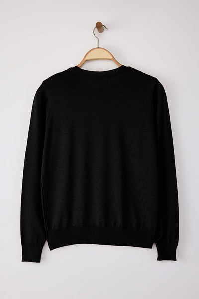 Trendyol Collection Pulover negru cu aspect mercerizat subțire de bază TWOAW26KZ00081