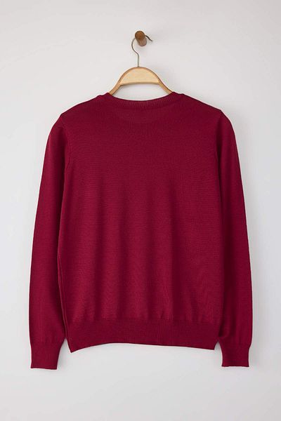 Trendyol Collection Pulover subțire de tricotaj de bază cu aspect mercerizat burgundy TWOAW26KZ00081