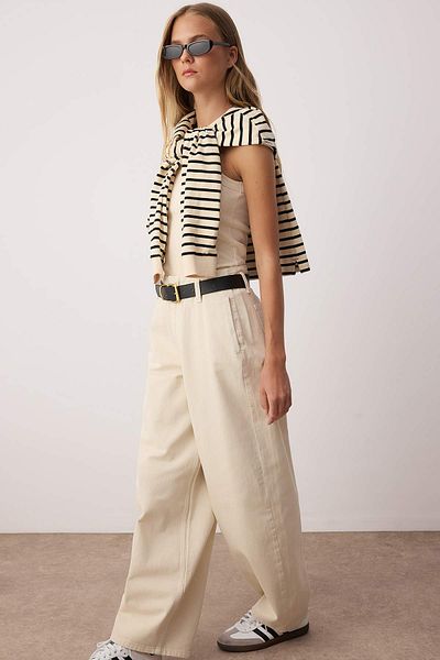 Trendyol Collection Ecru Pocket Λεπτομερή ψηλόμεσο τζιν φαρδύ TWOAW26JE00015