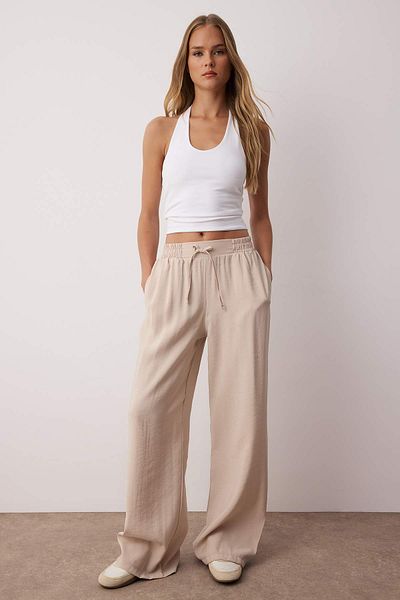 Trendyol Collection Beige Modal Elastic Waist Wide Leg/Wide Leg Pants Twoss25Pl00130