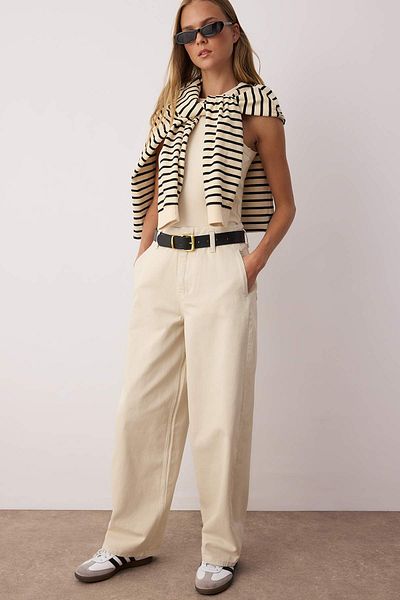 Trendyol Collection Ecru Pocket Λεπτομερή ψηλόμεσο τζιν φαρδύ TWOAW26JE00015