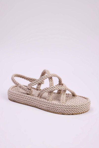 TRENDYOL SHOES Beige Cross Strap Rope Drawstring Women's Straw Sandals Takss25Sd00068