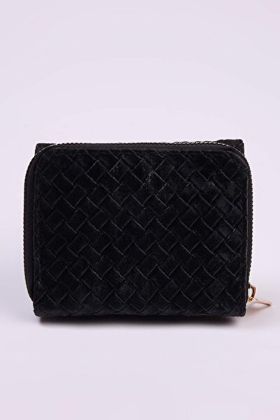 TRENDYOL SHOES Black Textured Women's Wallet with Snap Closure and Zipper Takaw26Cu00002
