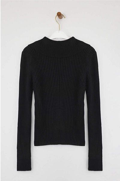 Trendyol Collection Black Fitted/Marine Collar Knitwear Sweater Twoaw26Kz00066