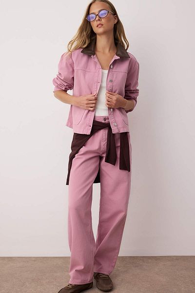 Trendyol Collection Dusty Rose Pocket Λεπτομερές τζιν πουκάμισο TWOAW26CE00002