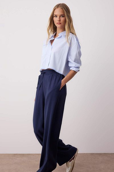 Trendyol Collection Indigo Modal Buy Elastic Wide Leg/Wide Leg Pants Twoss25Pl00130