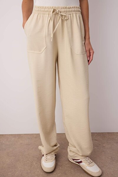 Trendyol Collection Beige Elastic Waist Fabric Pull on Jogger Pants Twoss25Pl00010