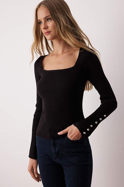 Trendyol Collection Черен пуловер от мерсеризирана визия, изработен от първокласна/специална прежда TWOAW26KZ00089