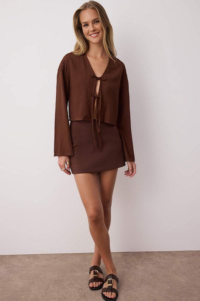 Trendyol Collection Brown Lacing Detailed Striped Shirt Twoss24Go00247