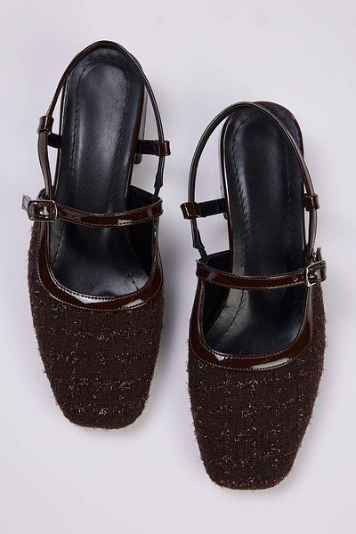 TRENDYOL SHOES Дамски обувки Mary Jane с кафяв туид и квадратен връх, на ток TAKSS25TO00023