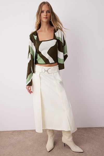 Trendyol Collection Πλεκτό Ζακέτα με Πράσινο Μοτίβο 2 τεμαχίων Μπλούζα-Ζακέτα TWOAW23HI00223