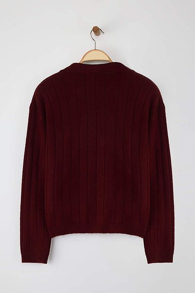 Trendyol Collection Claret Red Wool Basic Polo Neck Knitwear Cardigan Twoaw26Hi00084