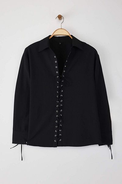 Trendyol Collection Черна риза с дантела отпред TWOAW26GO00010
