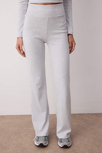 Trendyol Collection Gray Melange Double Breasted Closure Body Fitting Long Sleeve Stretch Knitted Bottoming Suit Twoaw26Au00029